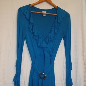 Cache Sexy Turquoise Ruffle Dress Women's Size 4